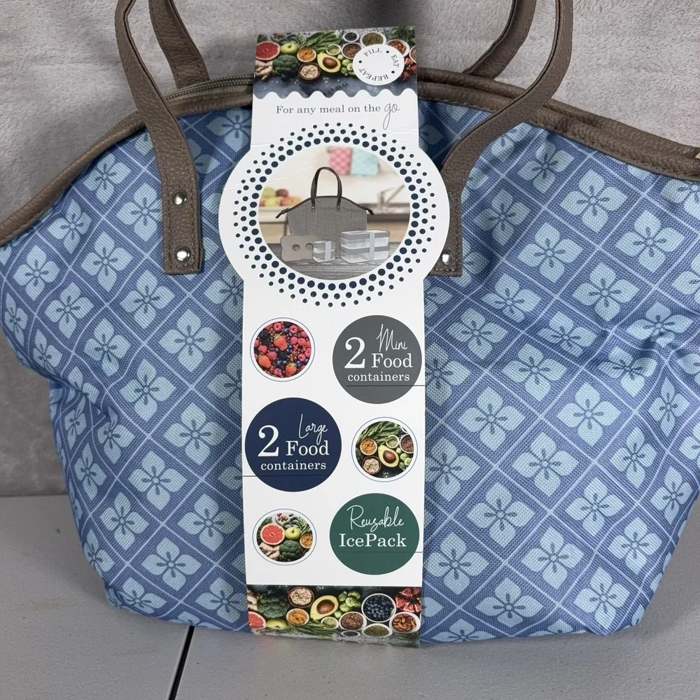 Eco One Insulated Lunch Tote Set Blue Bag Food Containers Ice Pack Travel Work